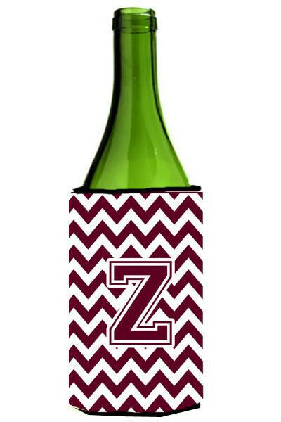 Letter Z Chevron Maroon and White  Wine Bottle Beverage Insulator Hugger CJ1051-ZLITERK by Caroline&#39;s Treasures