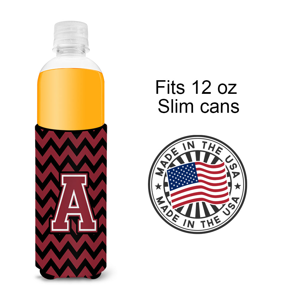Letter A Chevron Garnet and Black  Ultra Beverage Insulators for slim cans CJ1052-AMUK.