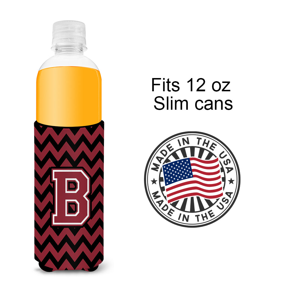 Letter B Chevron Garnet and Black  Ultra Beverage Insulators for slim cans CJ1052-BMUK.