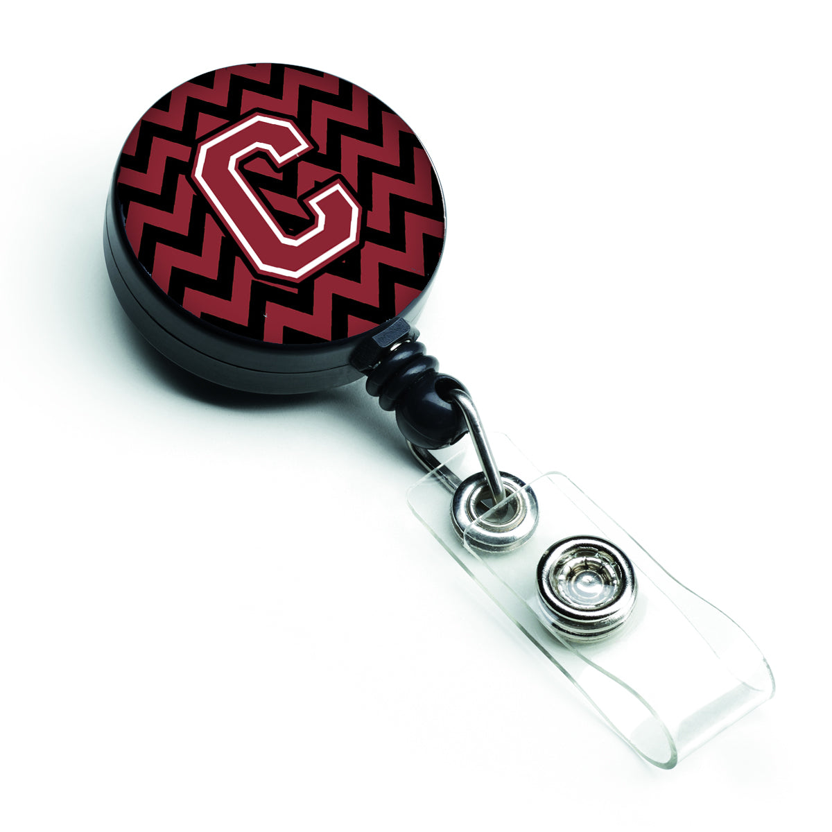 Letter C Chevron Garnet and Black  Retractable Badge Reel CJ1052-CBR.