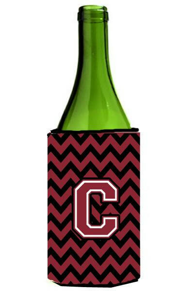 Letter C Chevron Garnet and Black  Wine Bottle Beverage Insulator Hugger CJ1052-CLITERK by Caroline&#39;s Treasures