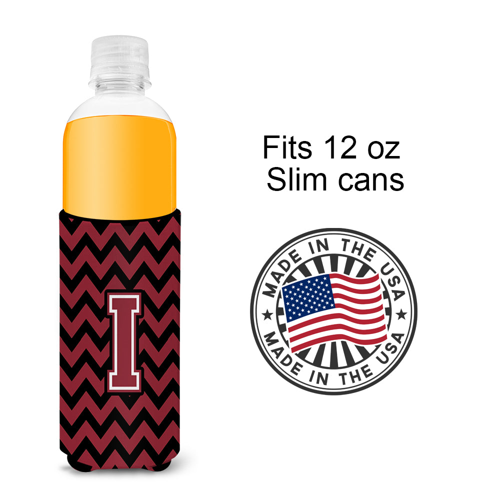 Letter I Chevron Garnet and Black  Ultra Beverage Insulators for slim cans CJ1052-IMUK.