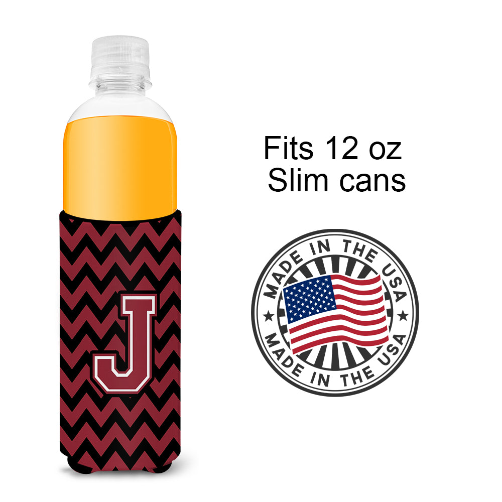 Letter J Chevron Garnet and Black  Ultra Beverage Insulators for slim cans CJ1052-JMUK.