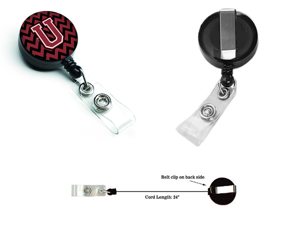 Letter U Chevron Garnet and Black  Retractable Badge Reel CJ1052-UBR