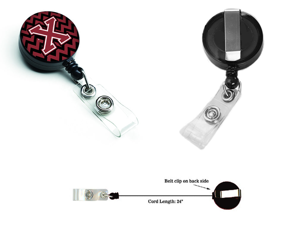 Letter X Chevron Garnet and Black  Retractable Badge Reel CJ1052-XBR