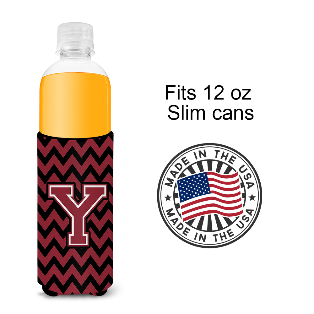 Letter Y Chevron Garnet and Black  Ultra Beverage Insulators for slim cans CJ1052-YMUK.