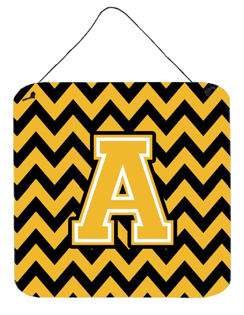Letter A Chevron Black and Gold Wall or Door Hanging Prints CJ1053-ADS66 by Caroline's Treasures