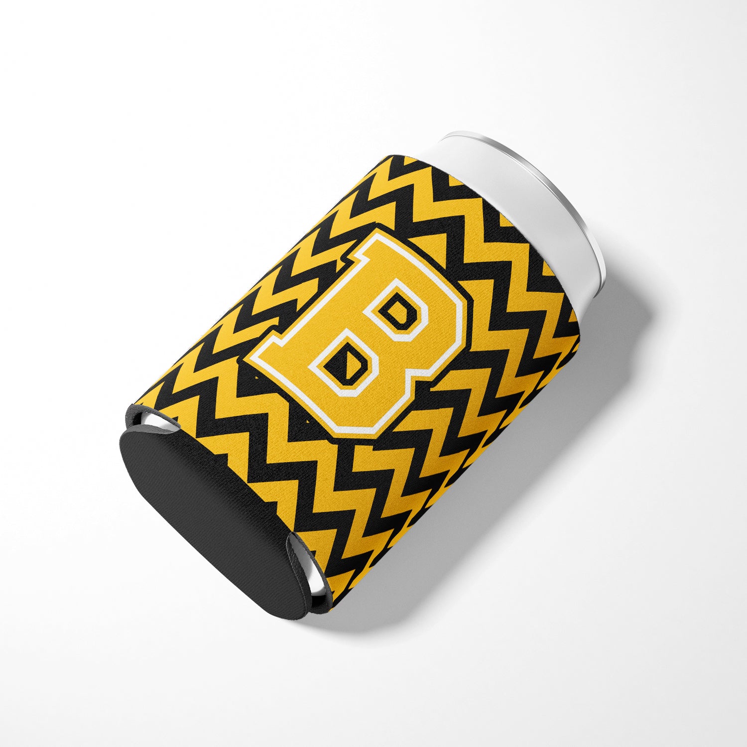 Letter B Chevron Black and Gold Can or Bottle Hugger CJ1053-BCC.
