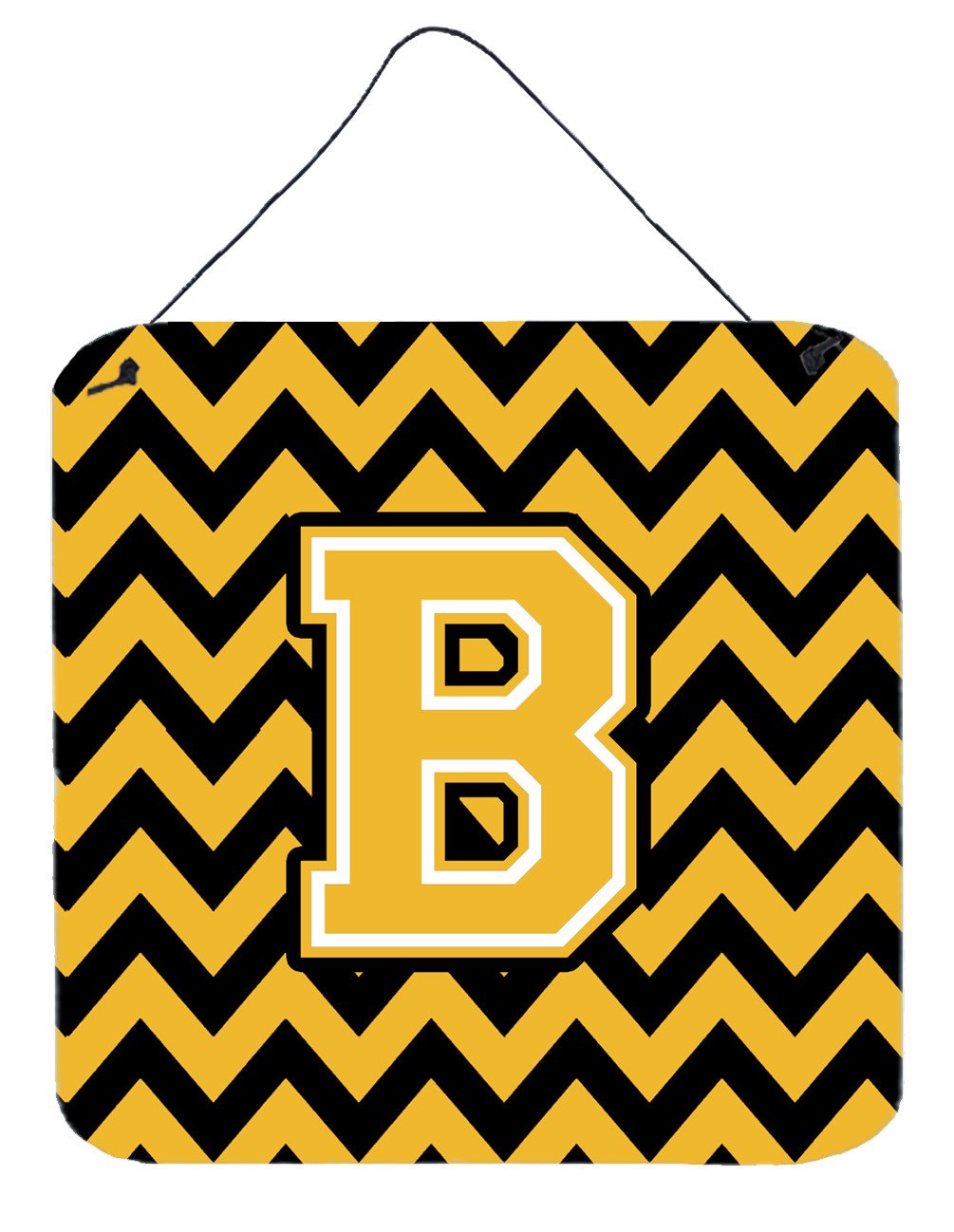 Letter B Chevron Black and Gold Wall or Door Hanging Prints CJ1053-BDS66 by Caroline&#39;s Treasures