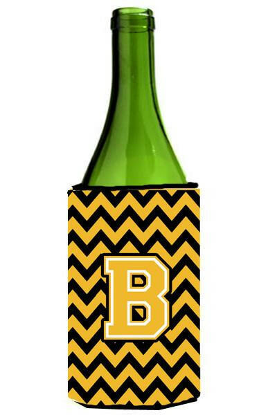 Letter B Chevron Black and Gold Wine Bottle Beverage Insulator Hugger CJ1053-BLITERK by Caroline&#39;s Treasures