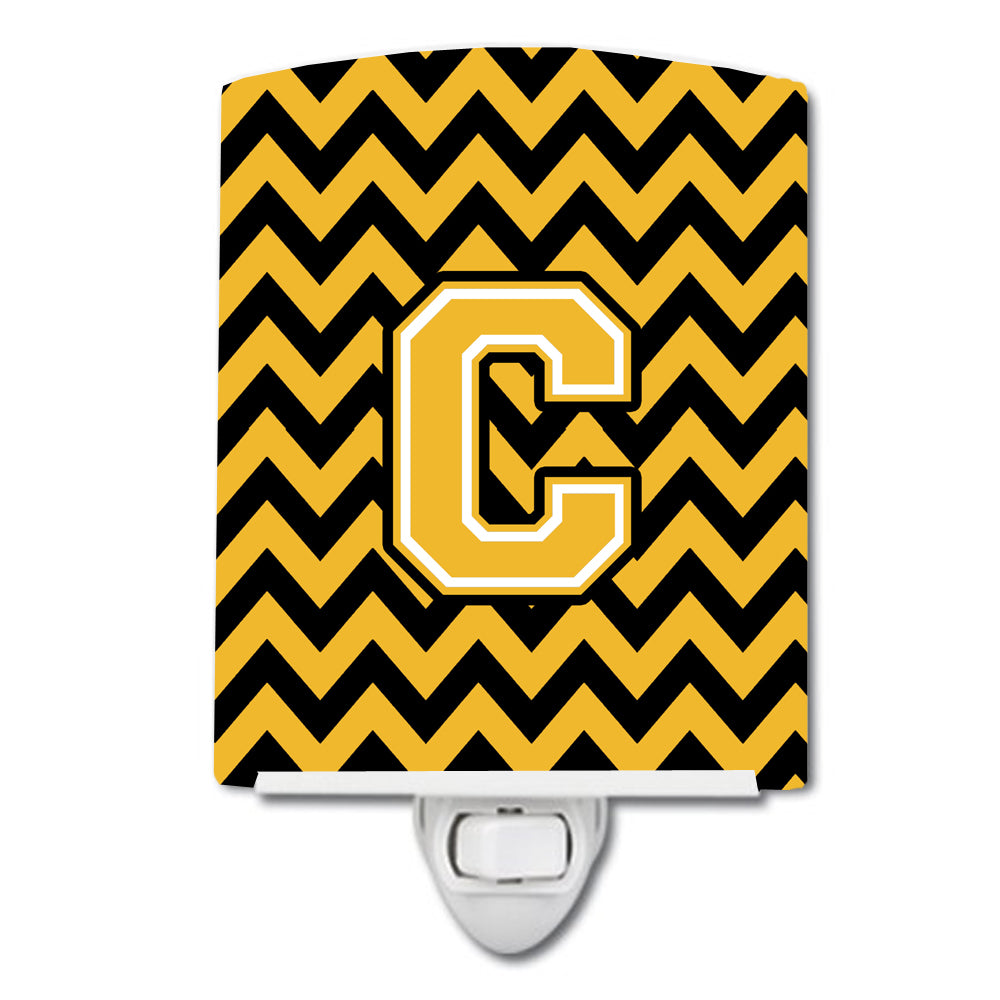 Letter C Chevron Black and Gold Ceramic Night Light CJ1053-CCNL - the-store.com