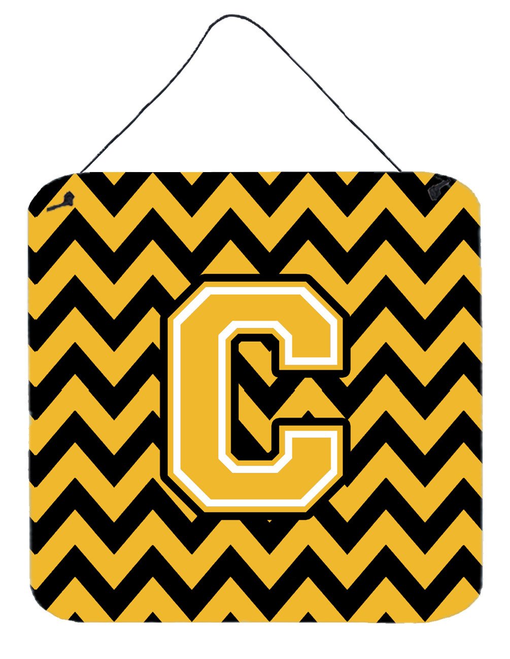 Letter C Chevron Black and Gold Wall or Door Hanging Prints CJ1053-CDS66 by Caroline&#39;s Treasures