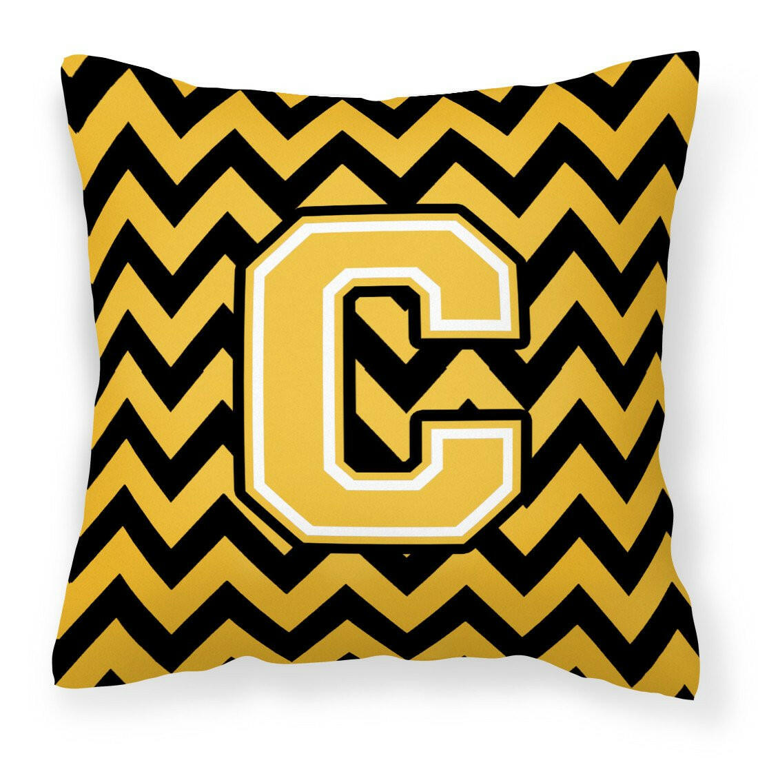 Letter C Chevron Black and Gold Fabric Decorative Pillow CJ1053-CPW1414 by Caroline&#39;s Treasures
