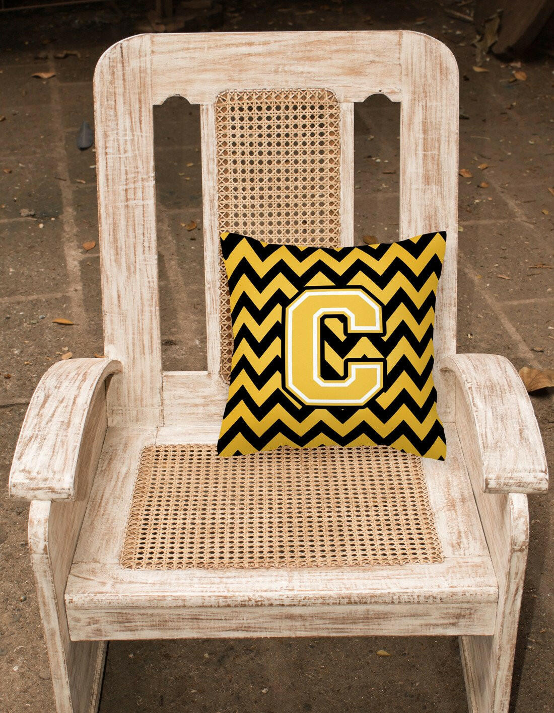Letter C Chevron Black and Gold Fabric Decorative Pillow CJ1053-CPW1414 by Caroline's Treasures