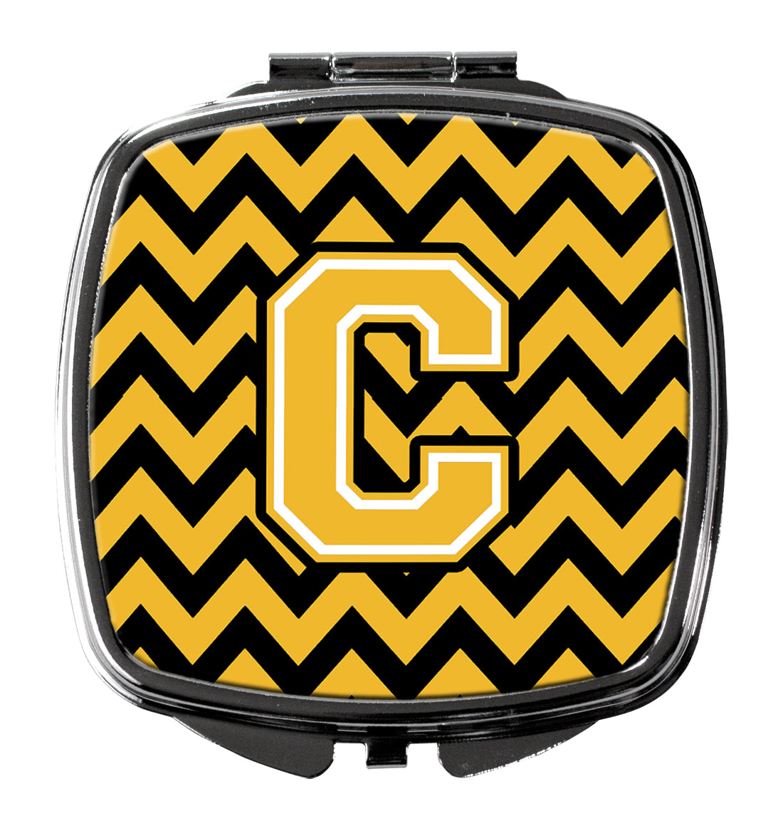 Letter C Chevron Black and Gold Compact Mirror CJ1053-CSCM