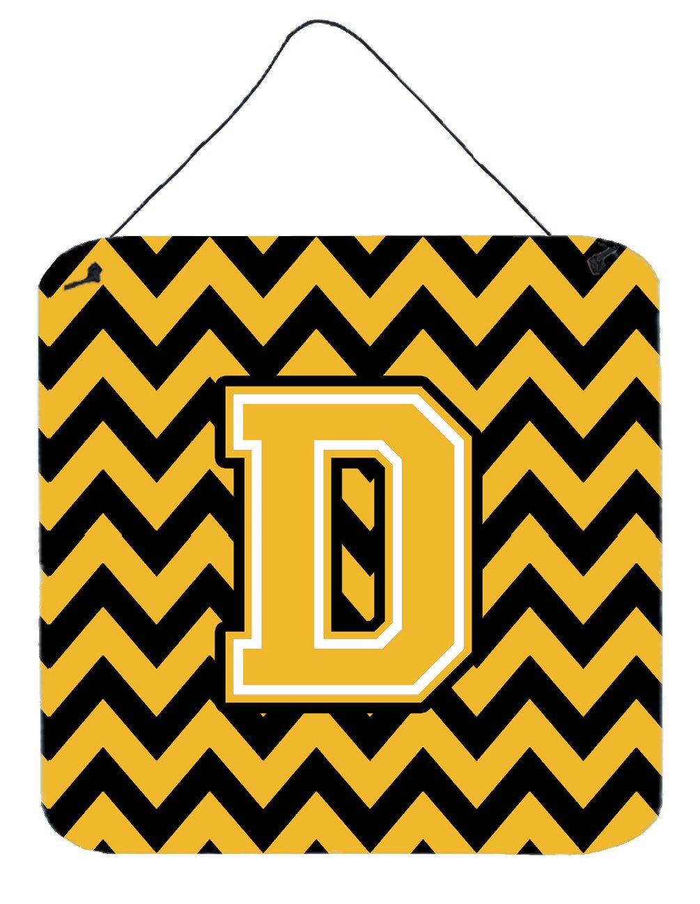 Letter D Chevron Black and Gold Wall or Door Hanging Prints CJ1053-DDS66 by Caroline's Treasures