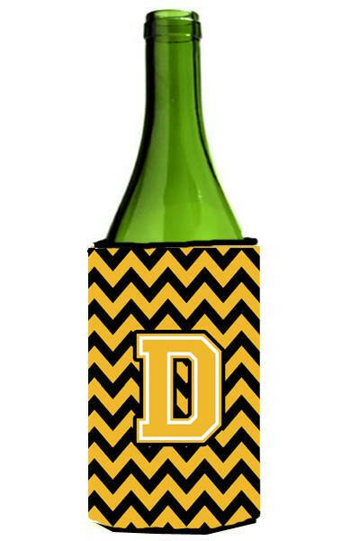 Letter D Chevron Black and Gold Wine Bottle Beverage Insulator Hugger CJ1053-DLITERK by Caroline&#39;s Treasures