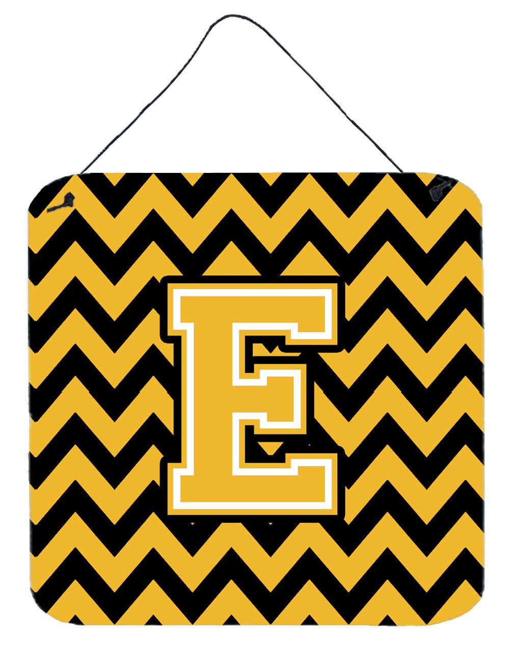 Letter E Chevron Black and Gold Wall or Door Hanging Prints CJ1053-EDS66 by Caroline's Treasures