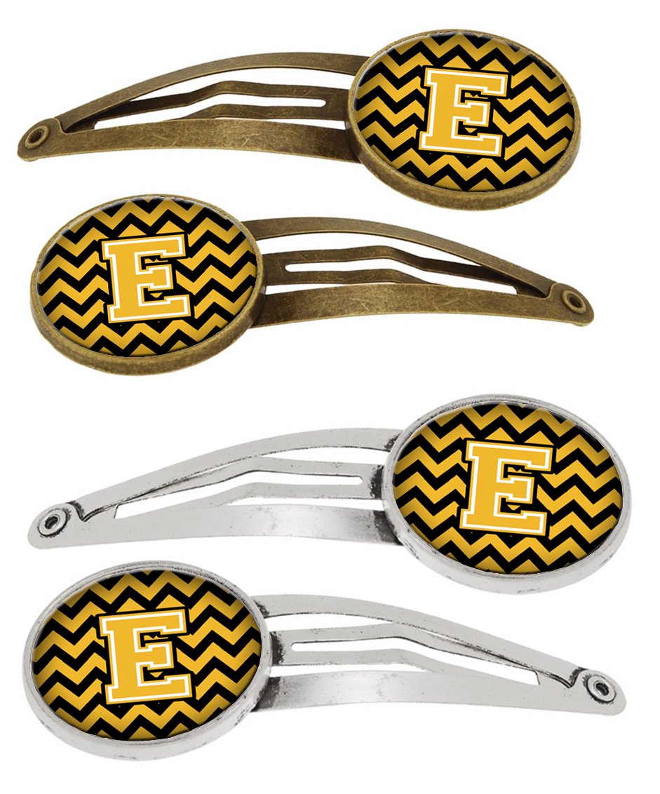 Letter E Chevron Black and Gold Set of 4 Barrettes Hair Clips CJ1053-EHCS4 by Caroline's Treasures