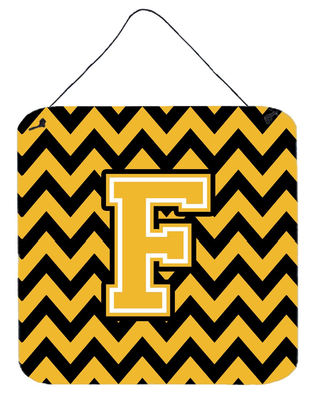Letter F Chevron Black and Gold Wall or Door Hanging Prints CJ1053-FDS66 by Caroline&#39;s Treasures