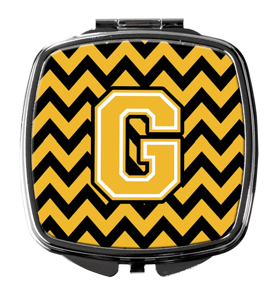 Letter G Chevron Black and Gold Compact Mirror CJ1053-GSCM