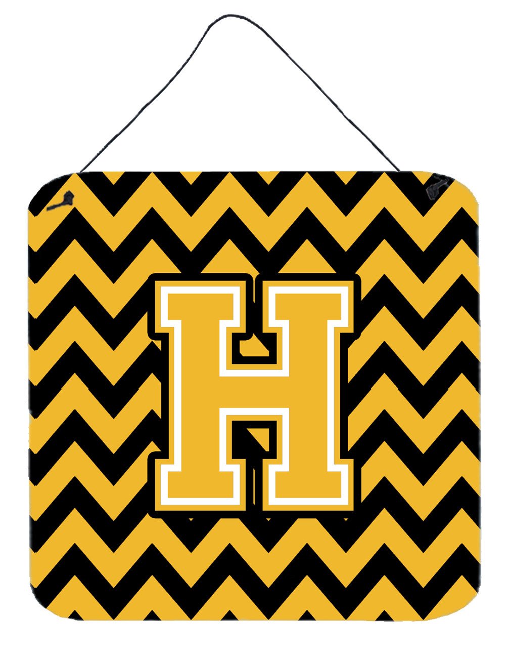Letter H Chevron Black and Gold Wall or Door Hanging Prints CJ1053-HDS66 by Caroline&#39;s Treasures