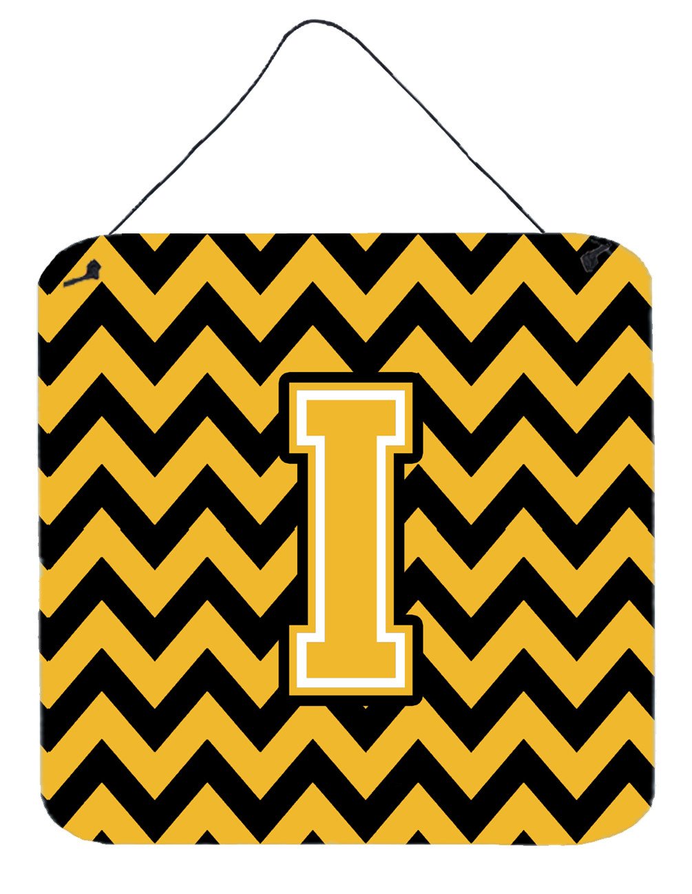 Letter I Chevron Black and Gold Wall or Door Hanging Prints CJ1053-IDS66 by Caroline&#39;s Treasures