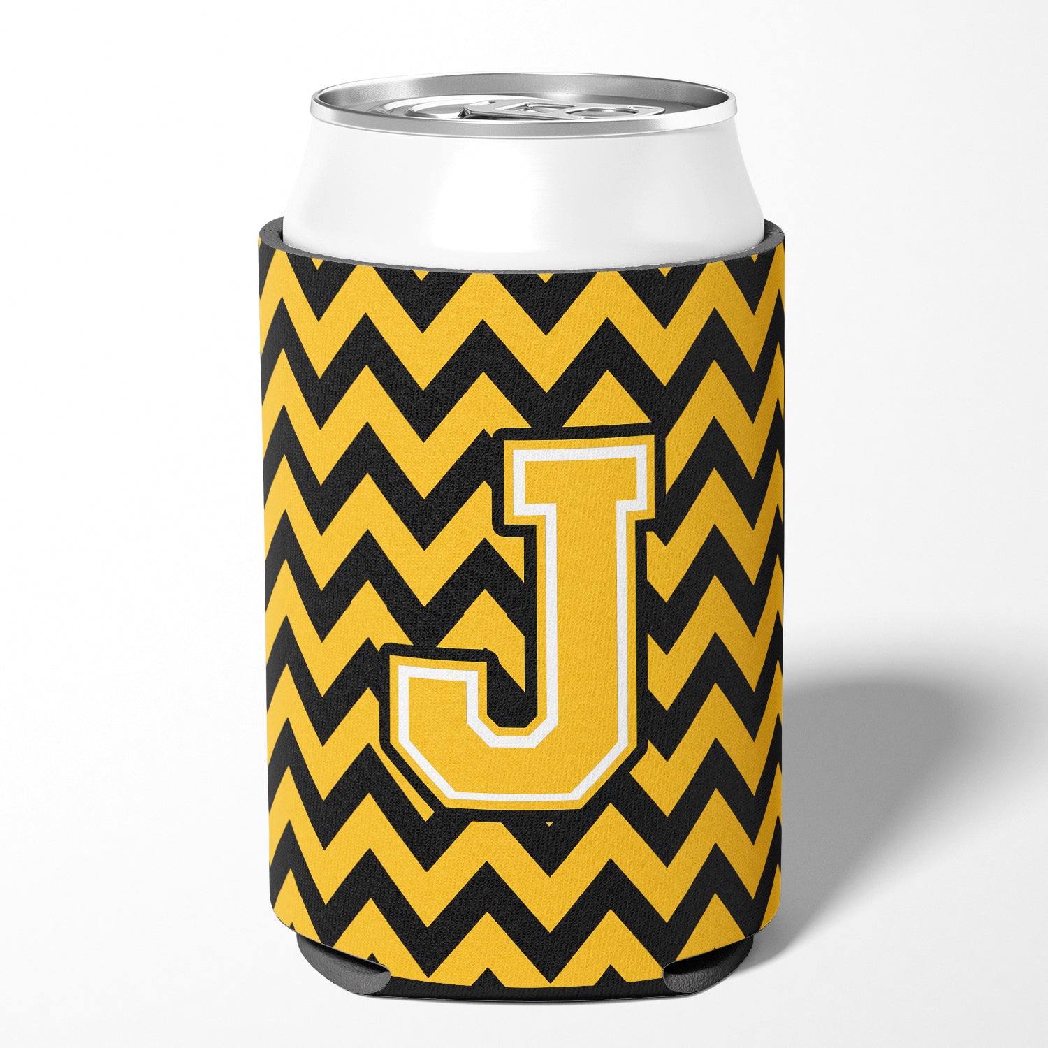 Letter J Chevron Black and Gold Can or Bottle Hugger CJ1053-JCC