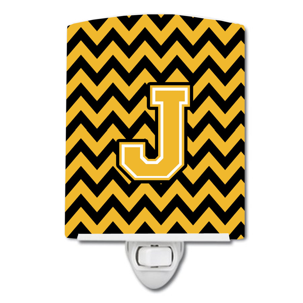 Letter J Chevron Black and Gold Ceramic Night Light CJ1053-JCNL - the-store.com