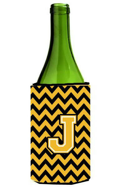 Letter J Chevron Black and Gold Wine Bottle Beverage Insulator Hugger CJ1053-JLITERK by Caroline&#39;s Treasures
