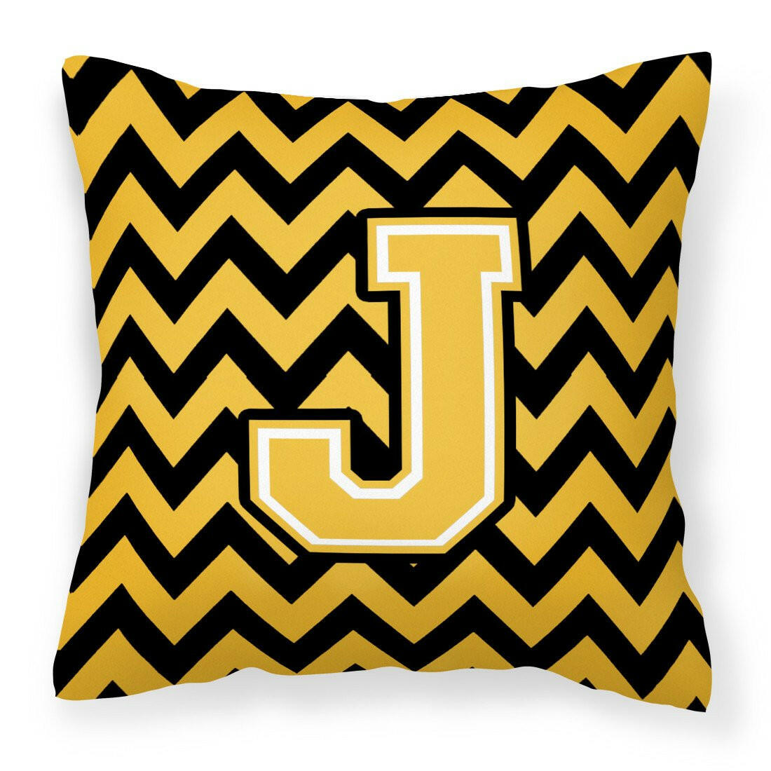 Letter J Chevron Black and Gold Fabric Decorative Pillow CJ1053-JPW1414 by Caroline&#39;s Treasures