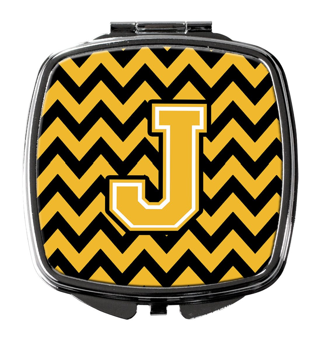 Letter J Chevron Black and Gold Compact Mirror CJ1053-JSCM