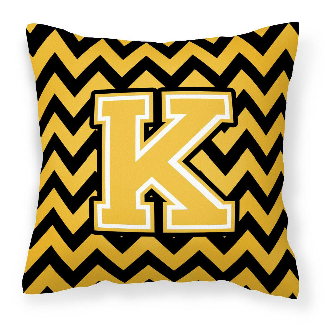 Letter K Chevron Black and Gold Fabric Decorative Pillow CJ1053-KPW1414 by Caroline&#39;s Treasures