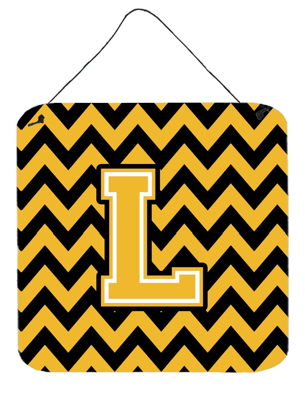 Letter L Chevron Black and Gold Wall or Door Hanging Prints CJ1053-LDS66 by Caroline&#39;s Treasures