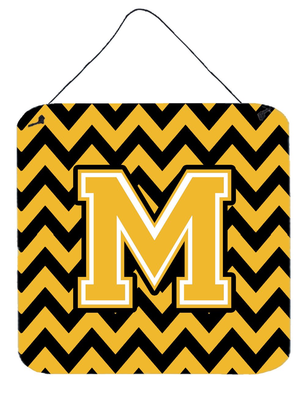 Letter M Chevron Black and Gold Wall or Door Hanging Prints CJ1053-MDS66 by Caroline&#39;s Treasures