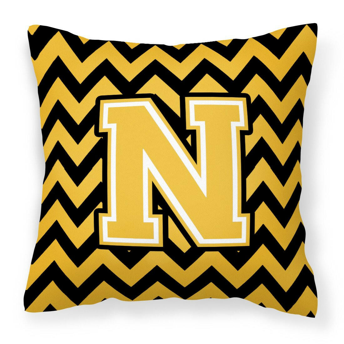 Letter N Chevron Black and Gold Fabric Decorative Pillow CJ1053-NPW1414 by Caroline&#39;s Treasures