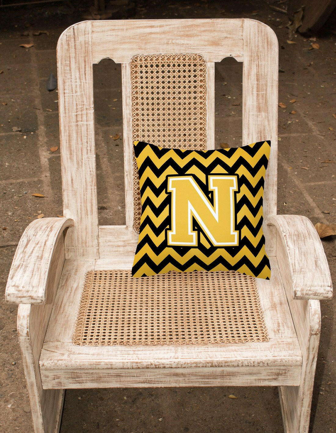 Letter N Chevron Black and Gold Fabric Decorative Pillow CJ1053-NPW1414 by Caroline's Treasures