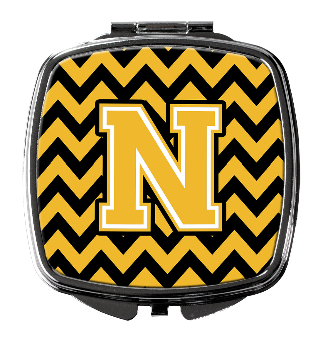 Letter N Chevron Black and Gold Compact Mirror CJ1053-NSCM  the-store.com.