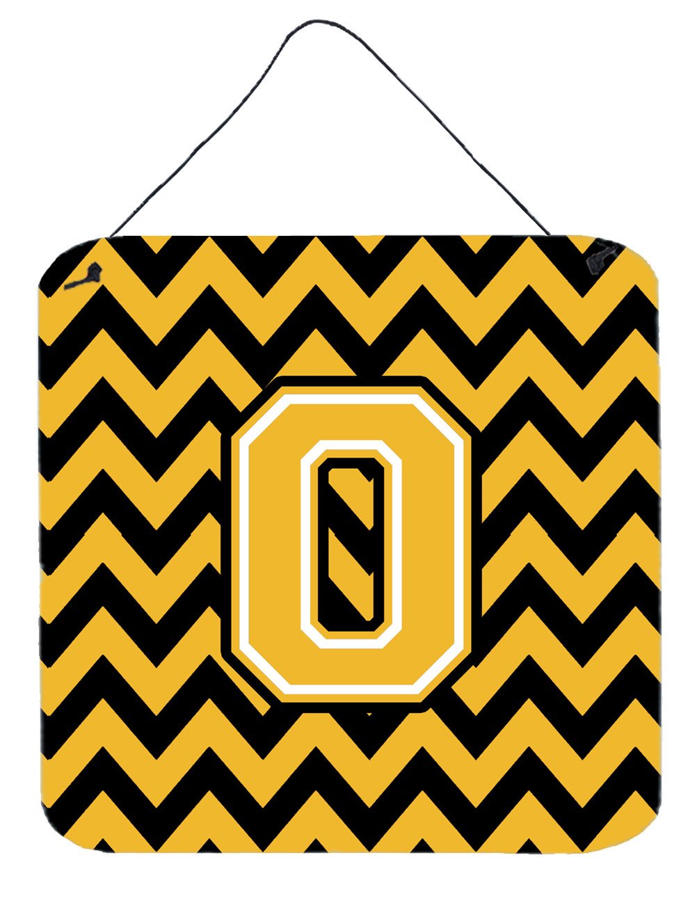 Letter O Chevron Black and Gold Wall or Door Hanging Prints CJ1053-ODS66 by Caroline&#39;s Treasures