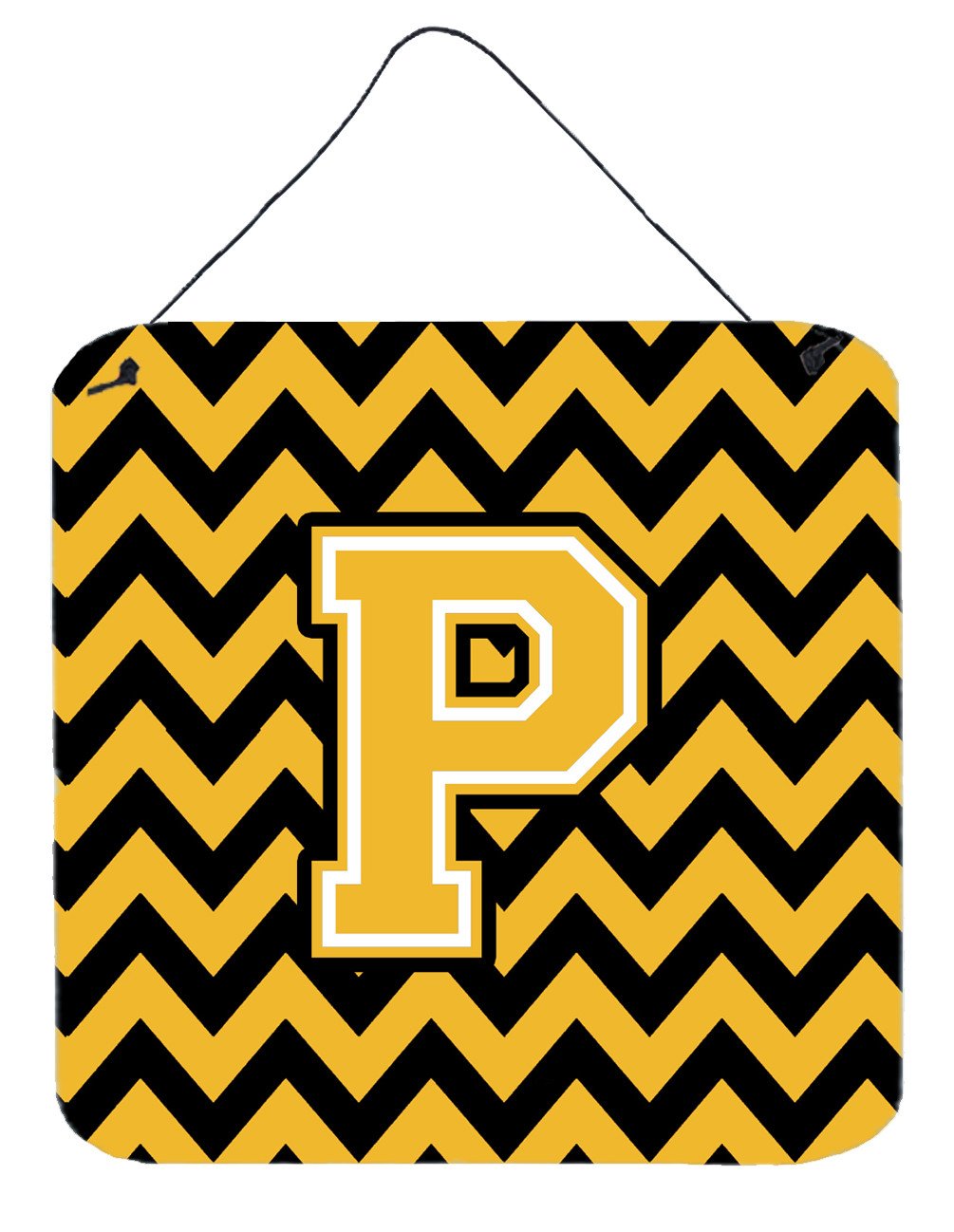 Letter P Chevron Black and Gold Wall or Door Hanging Prints CJ1053-PDS66 by Caroline's Treasures