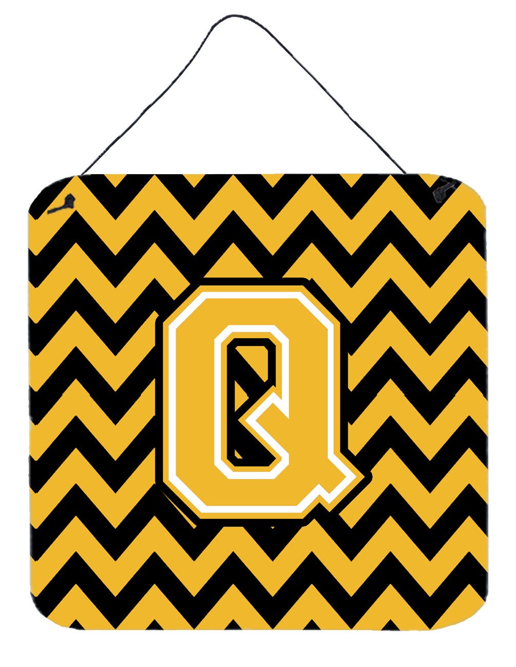 Letter Q Chevron Black and Gold Wall or Door Hanging Prints CJ1053-QDS66 by Caroline&#39;s Treasures