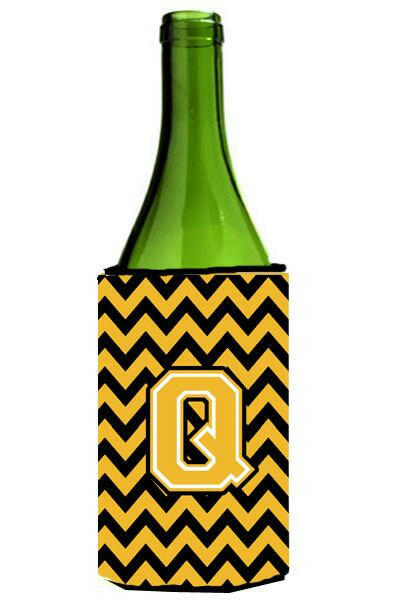 Letter Q Chevron Black and Gold Wine Bottle Beverage Insulator Hugger CJ1053-QLITERK by Caroline's Treasures