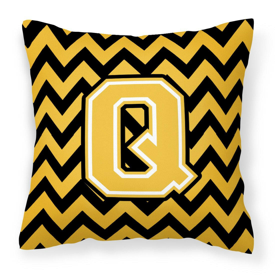 Letter Q Chevron Black and Gold Fabric Decorative Pillow CJ1053-QPW1414 by Caroline&#39;s Treasures