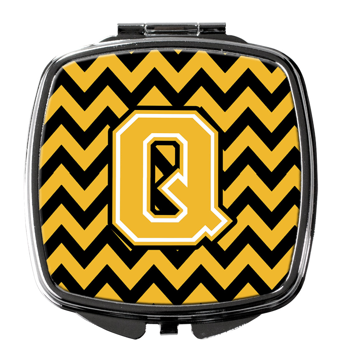 Letter Q Chevron Black and Gold Compact Mirror CJ1053-QSCM