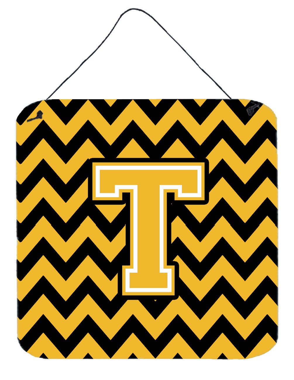 Letter T Chevron Black and Gold Wall or Door Hanging Prints CJ1053-TDS66 by Caroline&#39;s Treasures