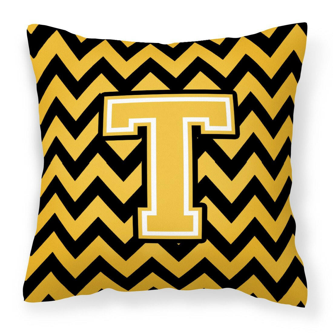 Letter T Chevron Black and Gold Fabric Decorative Pillow CJ1053-TPW1414 by Caroline&#39;s Treasures