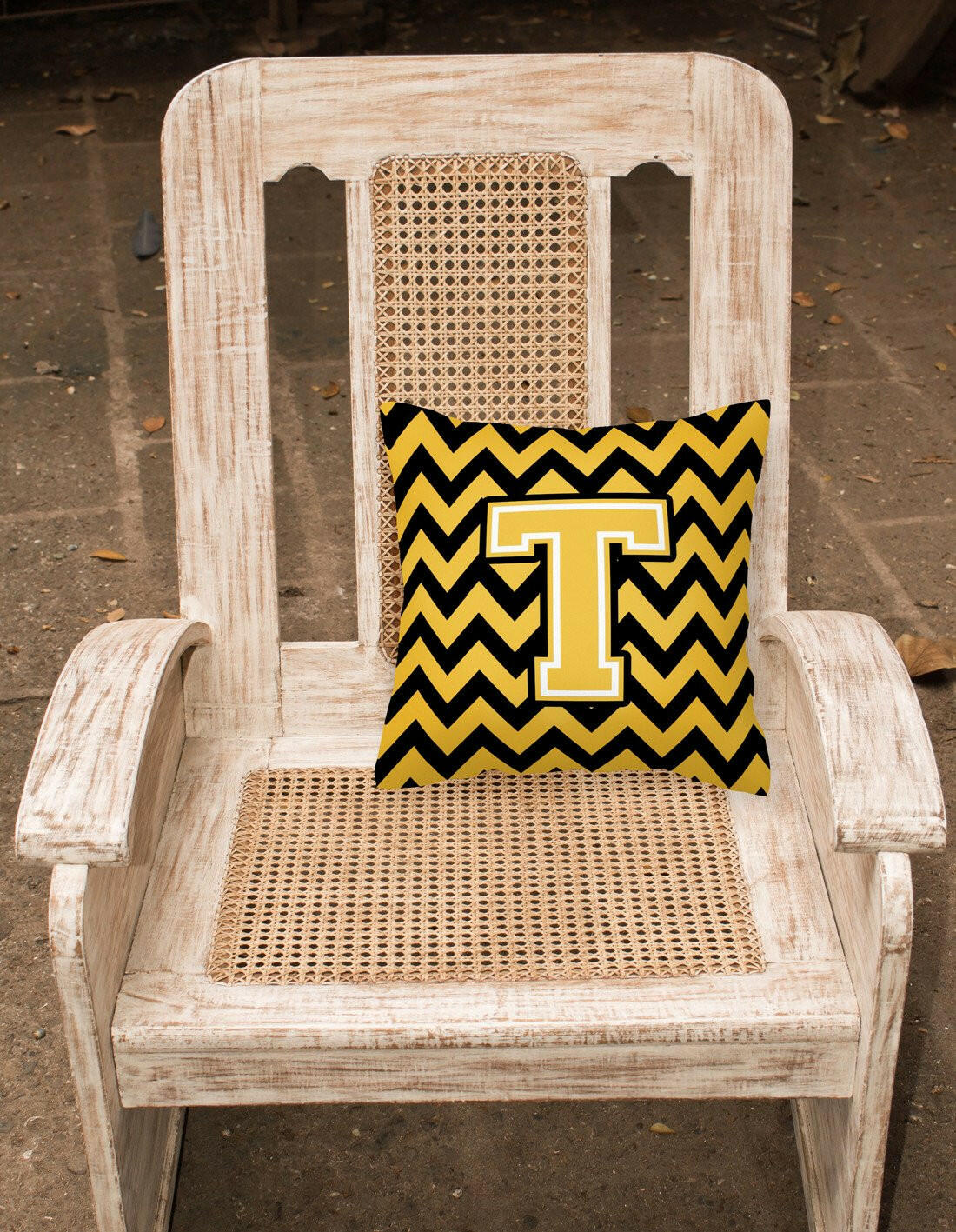 Letter T Chevron Black and Gold Fabric Decorative Pillow CJ1053-TPW1414 by Caroline's Treasures