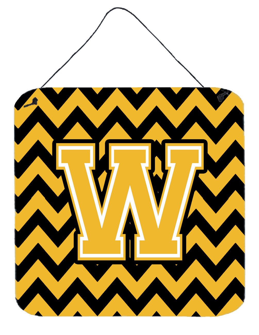 Letter W Chevron Black and Gold Wall or Door Hanging Prints CJ1053-WDS66 by Caroline&#39;s Treasures