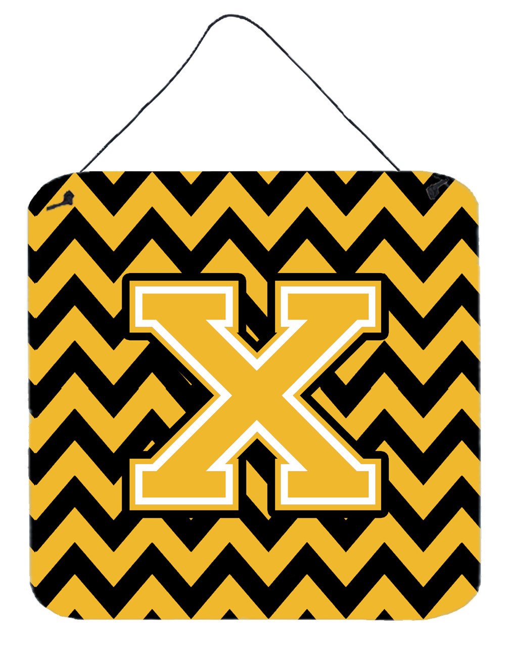 Letter X Chevron Black and Gold Wall or Door Hanging Prints CJ1053-XDS66 by Caroline&#39;s Treasures