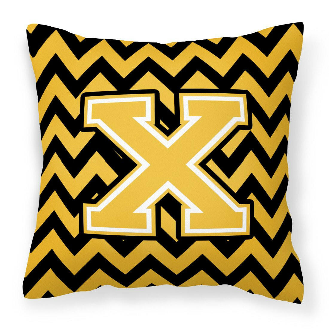 Letter X Chevron Black and Gold Fabric Decorative Pillow CJ1053-XPW1414 by Caroline&#39;s Treasures